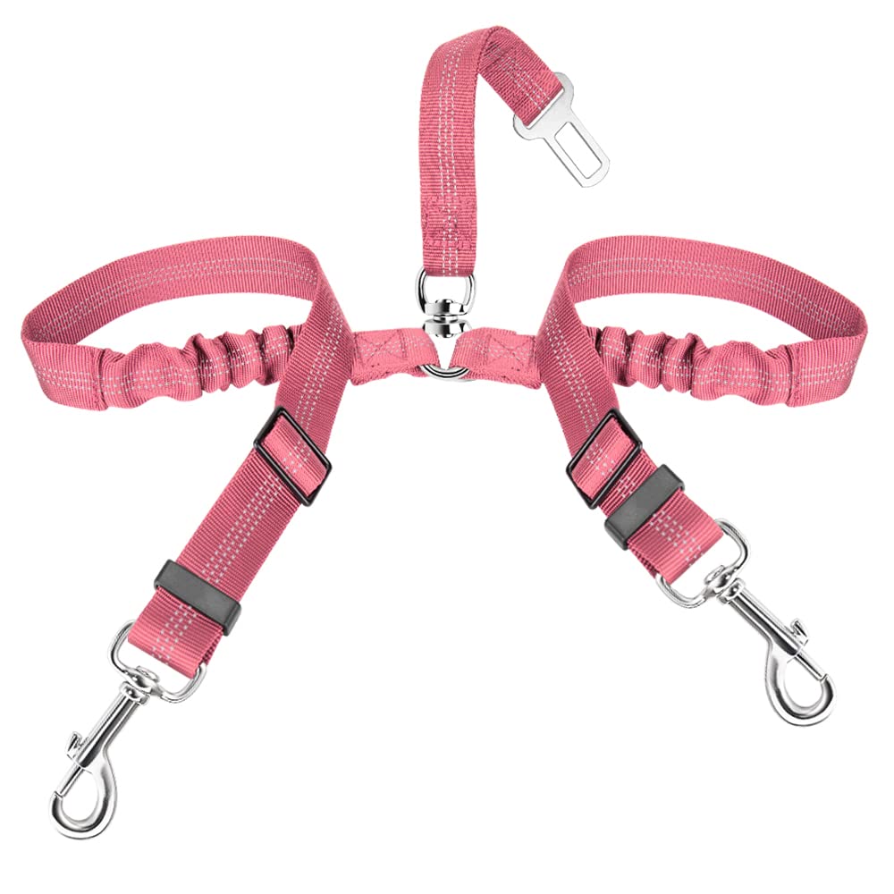 SlowTon Double Dog Seat Belt, Adjustable Elastic Dog Car Harness Seatbelt with Anti-Shock Bungee Buffer, Heavy Duty Reflective Puppy Cars Restraint Pet Safety Belts Clip — image 1
