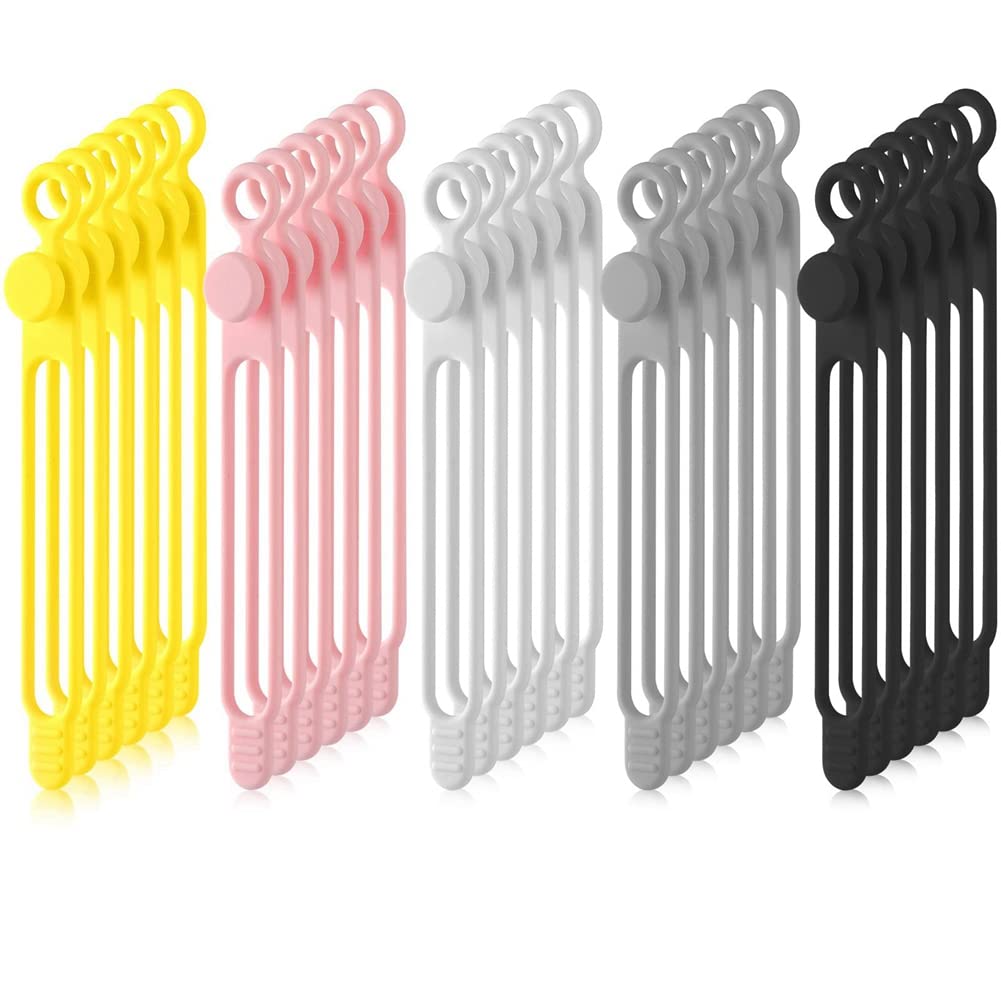Lklncxc One Color Cable Ties 40Pcs Cable Tie Silicone Reusable Holder Strap Adjustable Organize (5 Colors)