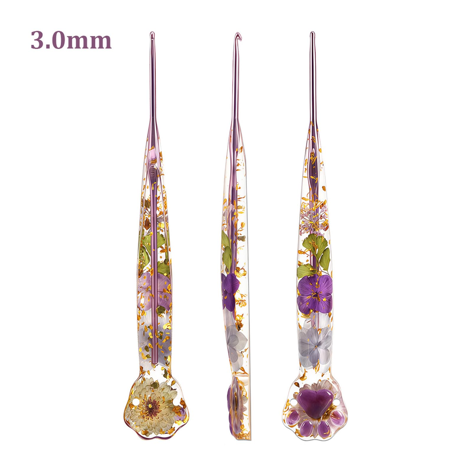 Juego de 9 agujas de ganchillo con patrón de flores de gatito, mango ergonómico de resina, juego de ganchos de ganchillo de aluminio para tejer agujas de colofonia