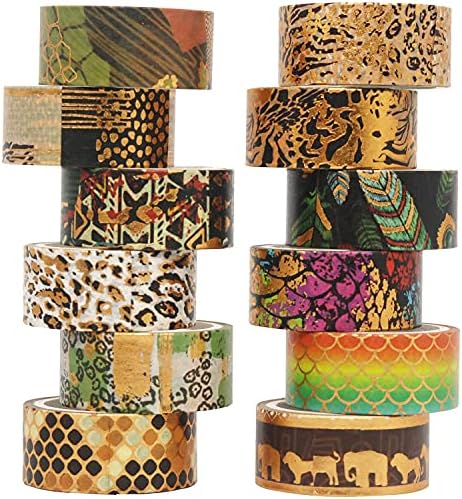 YUBX Gold Washi Tape Set VSCO Decorative Tape for DIY Crafts, Bullet Journals, Planners, Scrapbooking, Wrapping 15mm Wide (Wilderness)