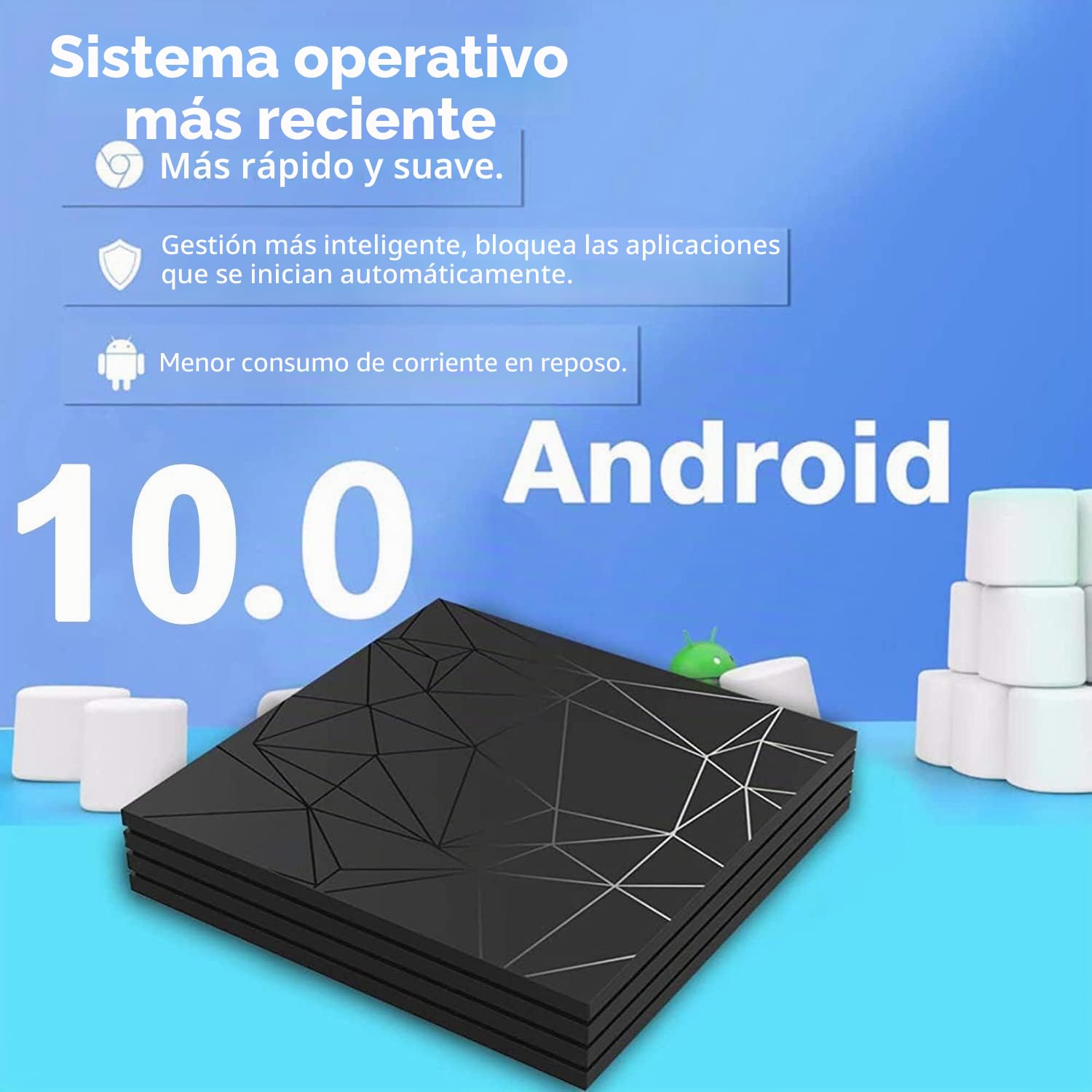Android 10.0 TV Box, 2GB RAM 16GB ROM H6 Quad Core Soporte 3D 6K Ultra HD H.265 WiFi 2.4 GHz Ethernet Smart TV Box
