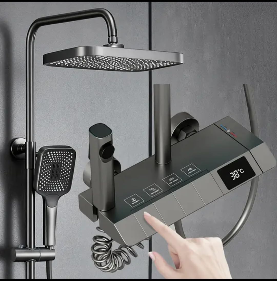 B Backline Brass Shower Set digital display 4 function shower set | Thermostatic Shower Mixer Hot & Cold Shower system | Hand shower | overhead Shower | Jet Spray, Showers For Bathroom (Grey Matt) (B0D5LTZVW4) Amazon Price History, Amazon Price Tracker