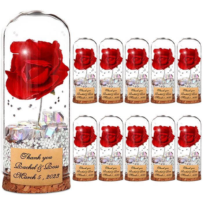White Bead Red Rose Wedding Party Decoration Supplies, 11 pcs Beauty Beast Party Guests Souvenir Gifts, Glass Dome Decoration Bottles Gorgeous Party Gift for Wedding Shower Bride Shower Engagement-13