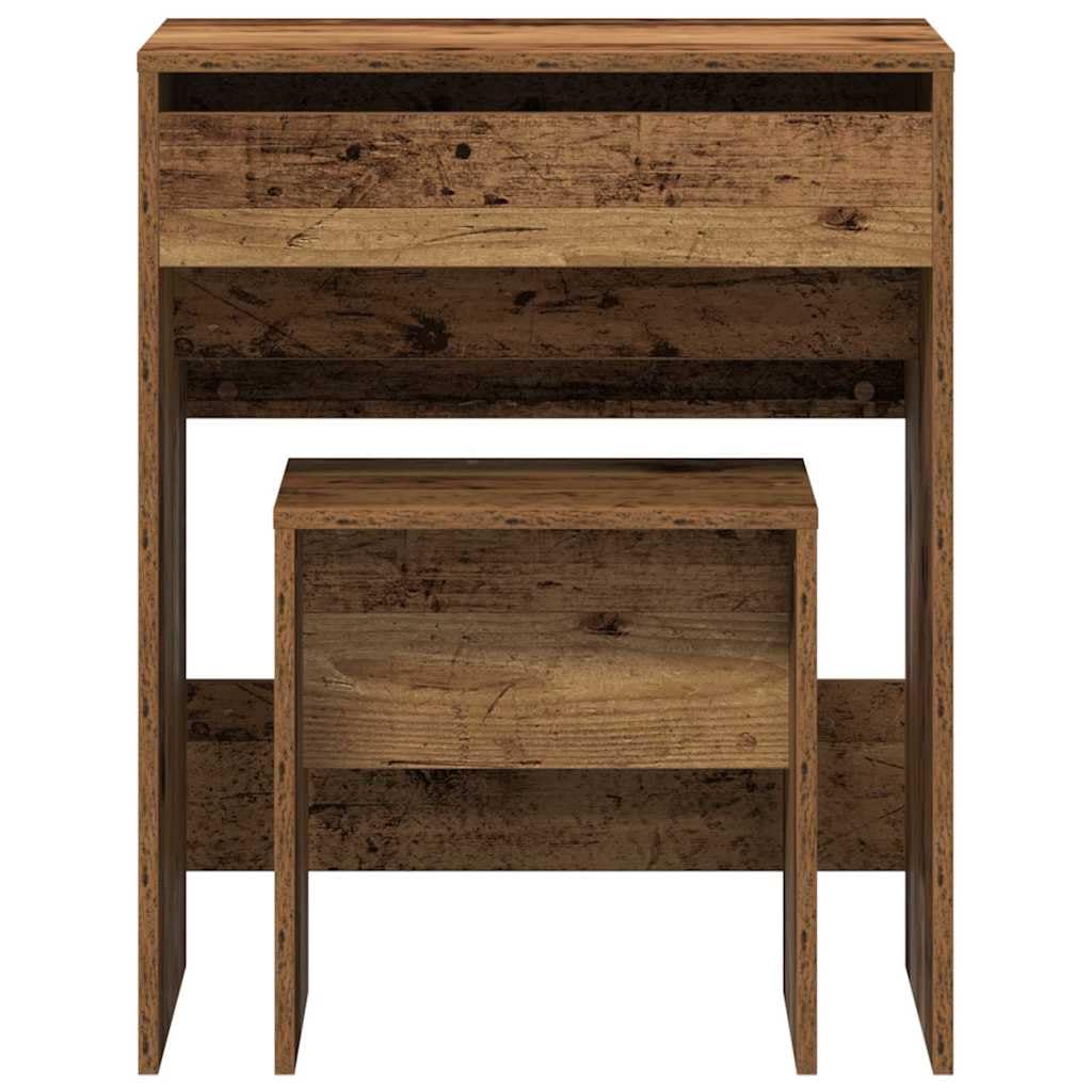 Schminktisch aus Altholz Holzwerkstoff 60 x 40 x 75 cm mit Schublade, Makeup Spiegel und Stauraum für Schlafzimmer, Jugendzimmer, Ankleidezimmer, Organizer und Pflege