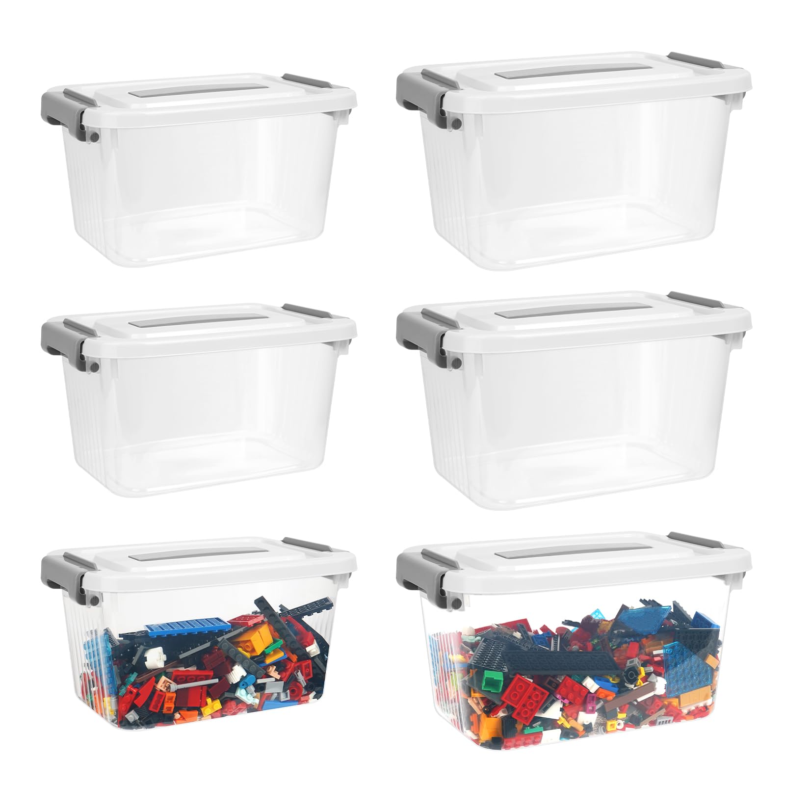 YHANEC 6 Pack Large Clear Toy Storage Boxes with Lids, Plastic Stackable Box for Toys Blocks Puzzles, Storage Container for Home Office Kitchen