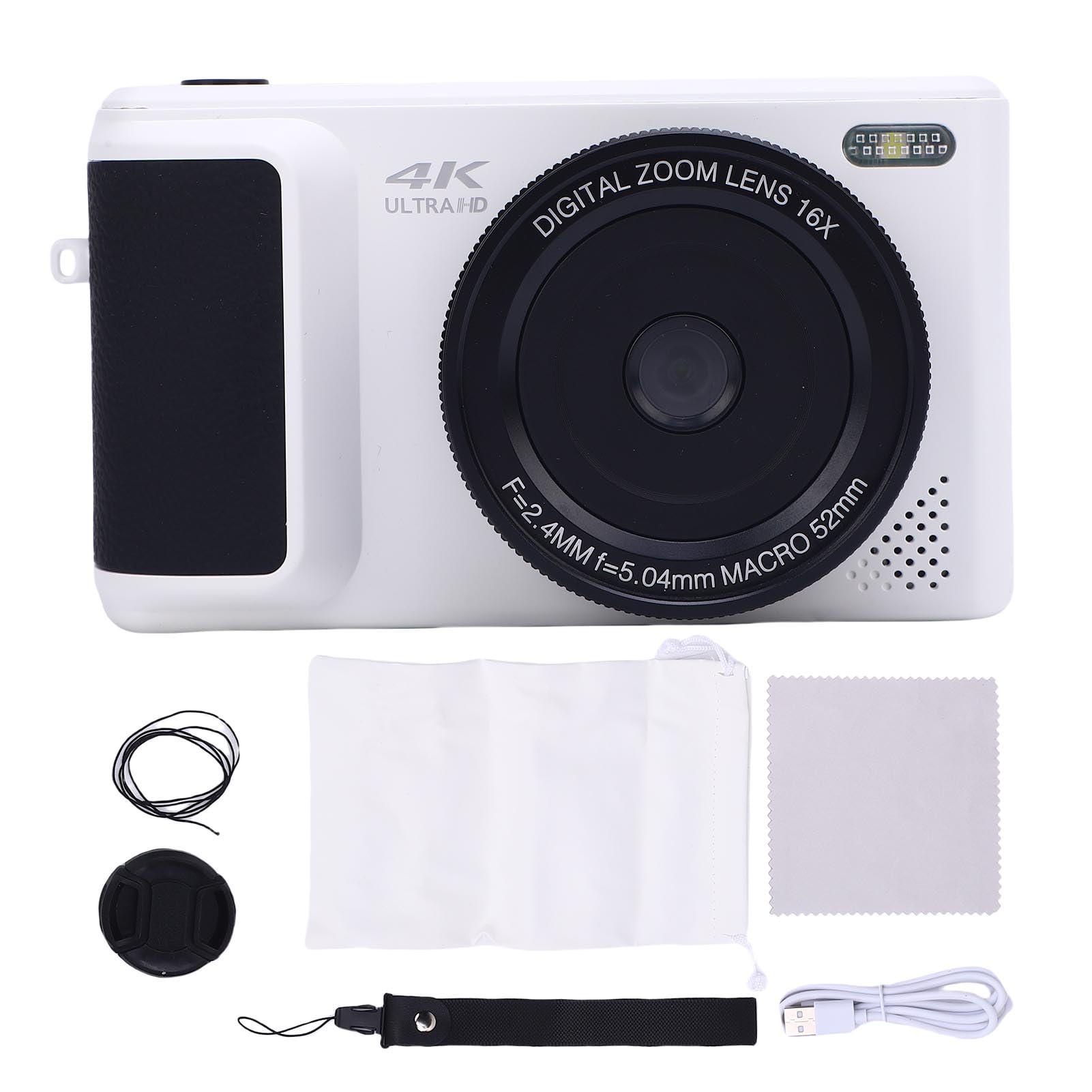 Sxhlseller Camera Digitale Mirrorless 4K 64MP Videofocus Compact Video Compact con Schermata a Flip 16x Zoom Travel Vlogging Camera per Principianti (WHITE)