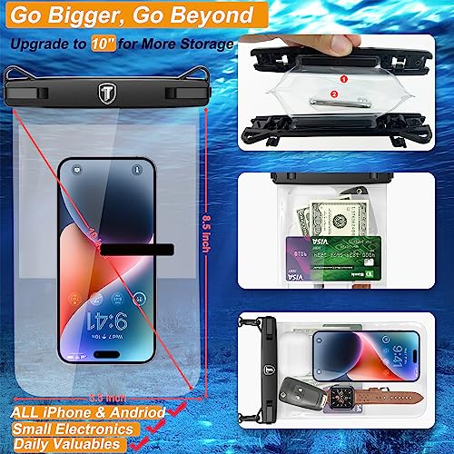 Takfox Extra Large Waterproof Phone Pouch Bag Case For Samsung Galaxy S24 Ultra S23 Plus S22 Note 20 A03S A15 A14 A13 Iphone 15 14 Pro Max, [Up To 10"] [2-Pack] Ipx8 Vacation Cellphone Dry Bag-Clear thumb #1
