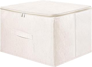 QOEOTUY 41 Litre Fabric Storage Box, Storage Basket with Lid, Zip Coat Container, Wardrobe Box, 45 x 35 x 26 cm