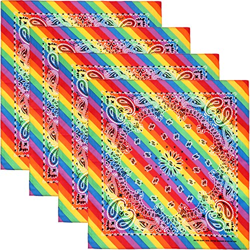 4 Pieces Paisley Print Bandana Rainbow Bandana Cowboy Bandana Headband Colored for Women Men Festival Daily Wearing (Rainbow Color)
