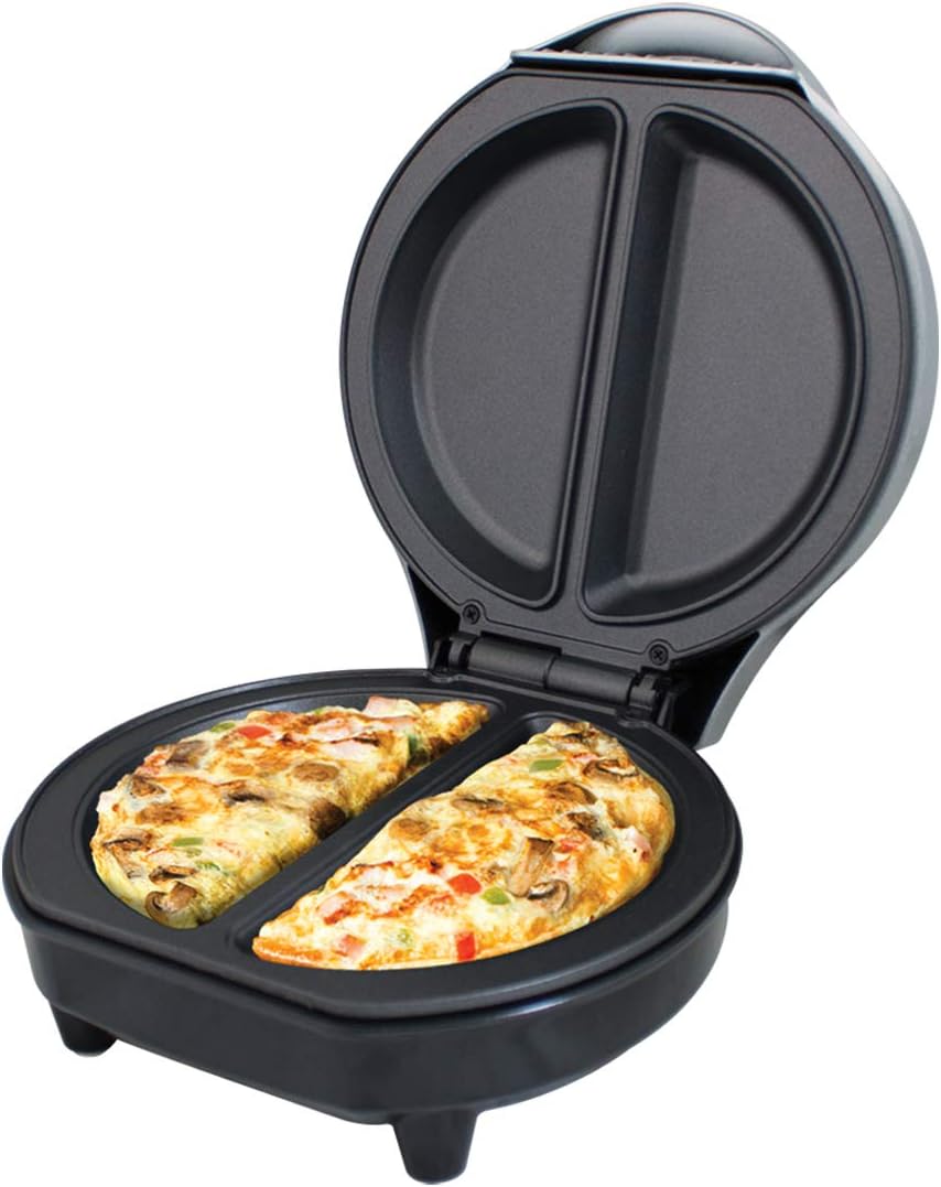 Dual Omelette Maker Electric - Easy Clean Non-Stick Cooking Plate - Makes Healthy Omelettes, Scrambled & Fried Eggs - Featuring Ready Indicator Light & Cool Touch Handle
