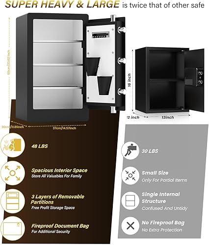 Miniatura 3 de Caja de seguridad biométrica de 6.0 pies cúbicos con bolsa impermeable ignífuga, resistente al fuego, gran almacenamiento de documentos, alertas