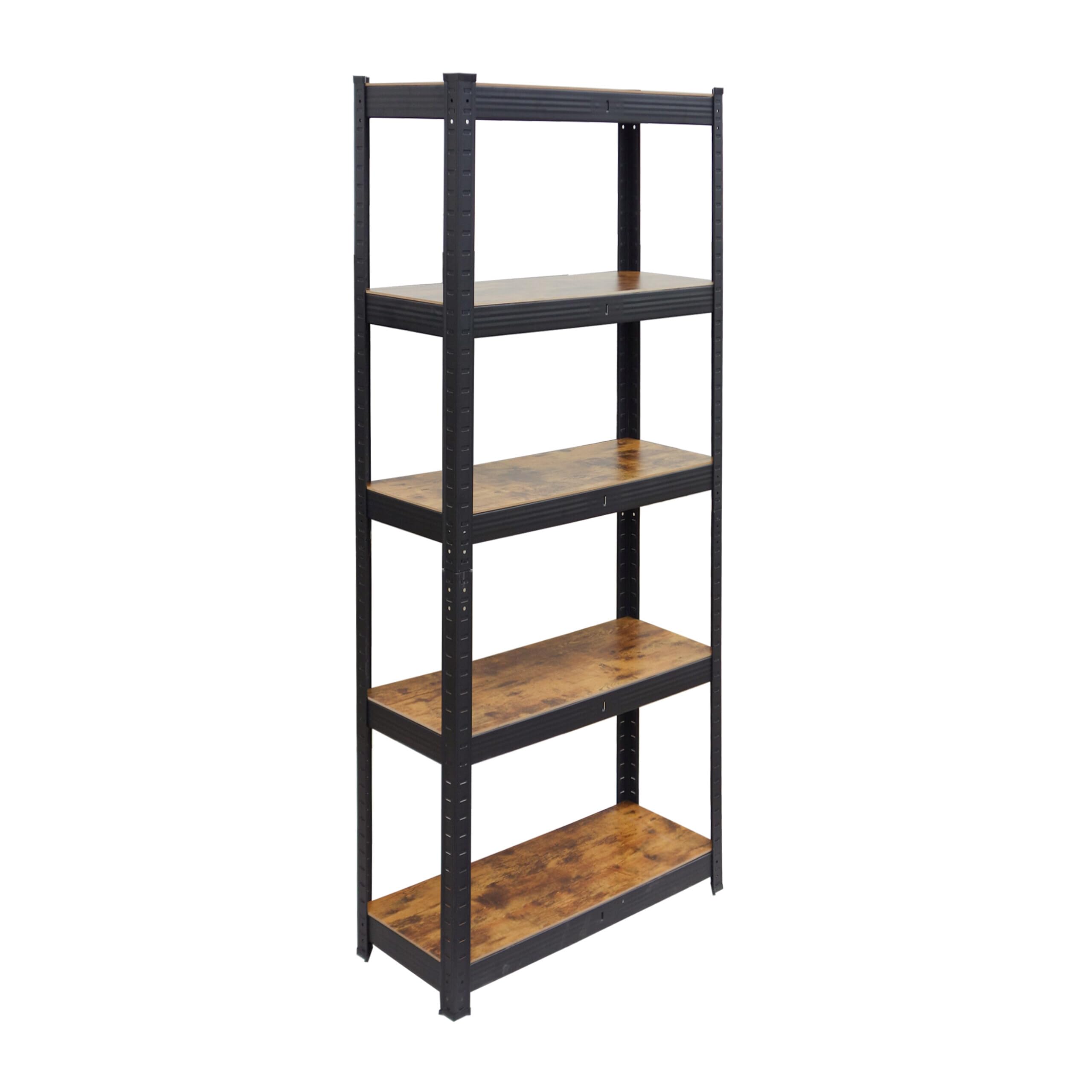 Relaxdays Heavy-Duty Shelving Unit, 180x75x30 cm, black frame with wood-effect shelves
