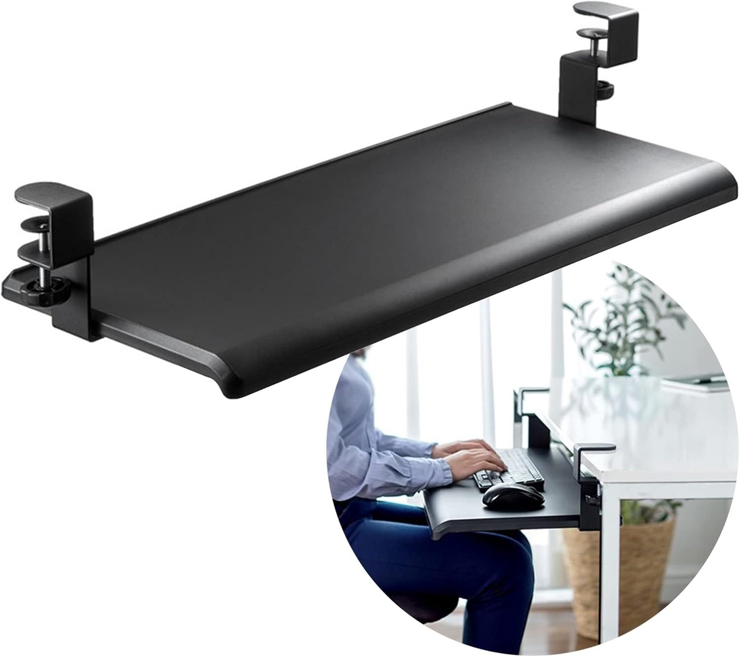 Premium Under Desk Keyboard Tray Shelf ClampOn with Slide