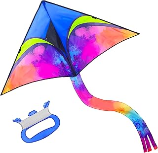 Anpro Large Delta Kite for Kids Adults - 56 inch Wide and 84 Inch Long– 100 ft String Kites Easy to Fly, Assemble, Launch ...