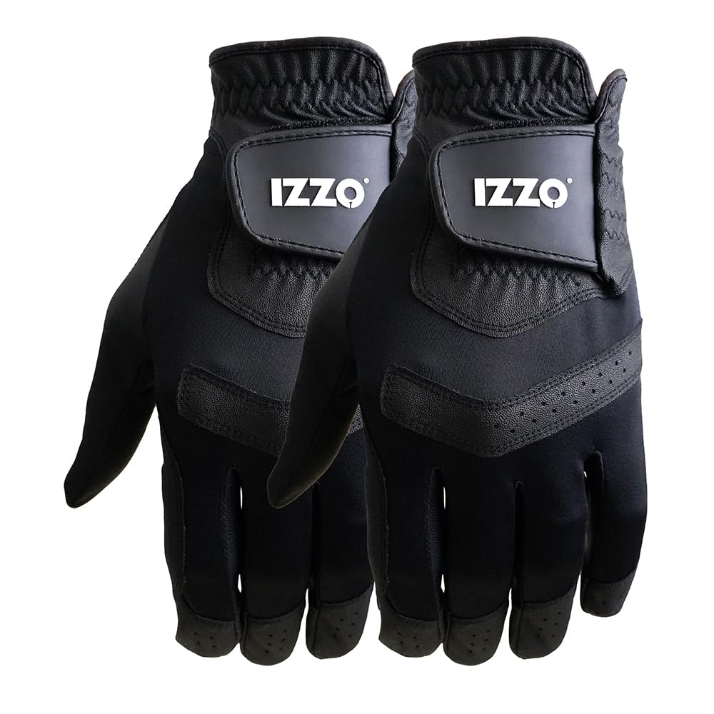 IZZO Golf Universal Fit Golf Glove Left Hand 2 Pack - Black Golf Glove for Right Handed Golfers (fits on Your Left Hand)