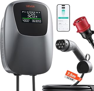 VEVOR Wallbox Wandladestation 22 kW Dreiphasig CEE 32 A 400 V Typ 2, Ladegerät für Alle Elektrofahrzeuge und Plug-in-Hybride, Intelligentes Autoladegerät mit App-Steuerung, Digitalanzeige, IP65