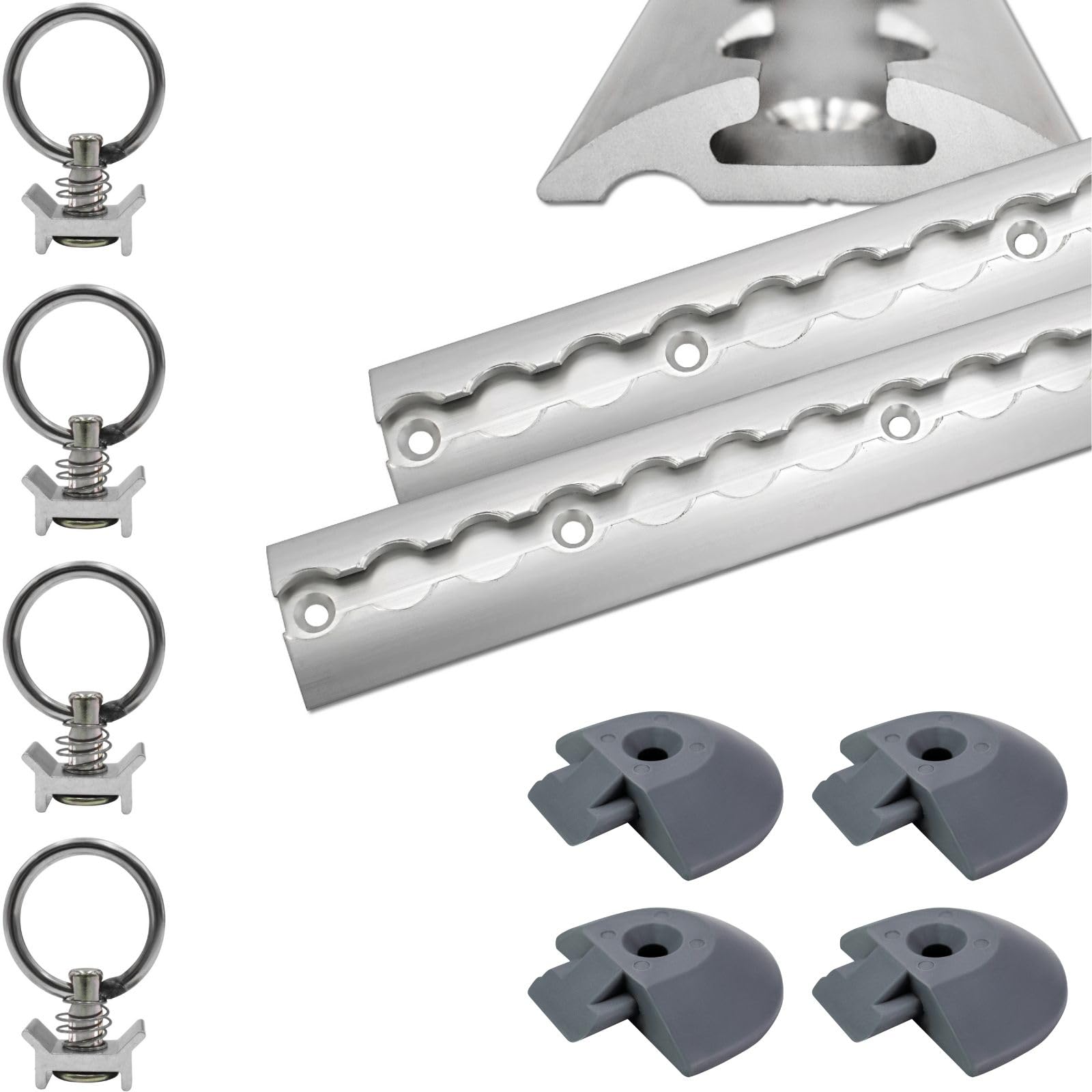 Airlineschiene halbrund Silber eloxiert 2X 2,0 Meter (1975mm) mit 4 Ösen und 4 Endkappen, Alu Zurrschiene robust, hohe Stabilität und Langlebigkeit, Anhänger, PKW, LKW, Camper, Wohnmobil