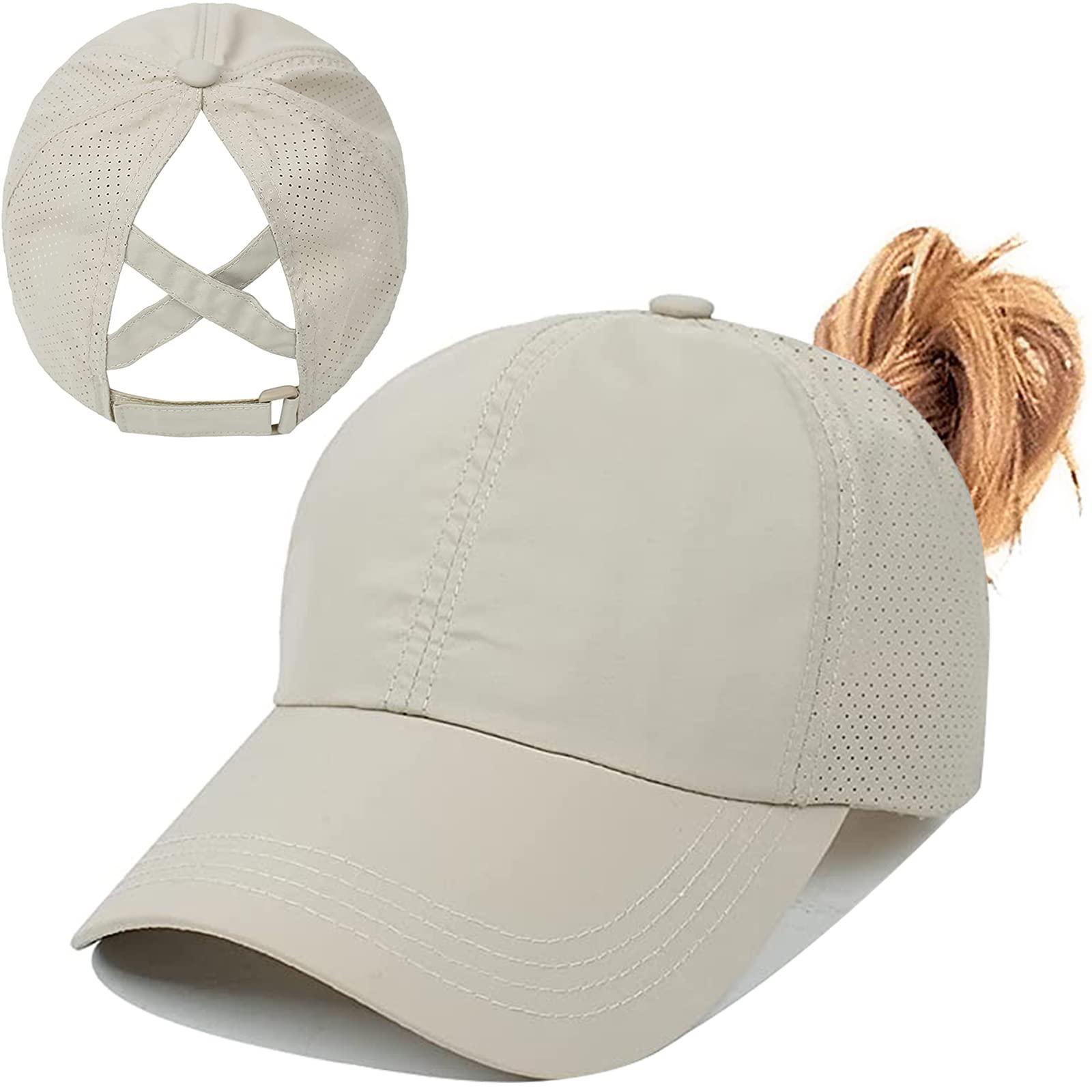 Gorra de Béisbol Mujer Cola de Caballo,Ponycap de High Messy Bun,Verano Transpirable Gorra Secado rápido del Deporte,Ajustable Buckle,Malla Transpirable Casuales