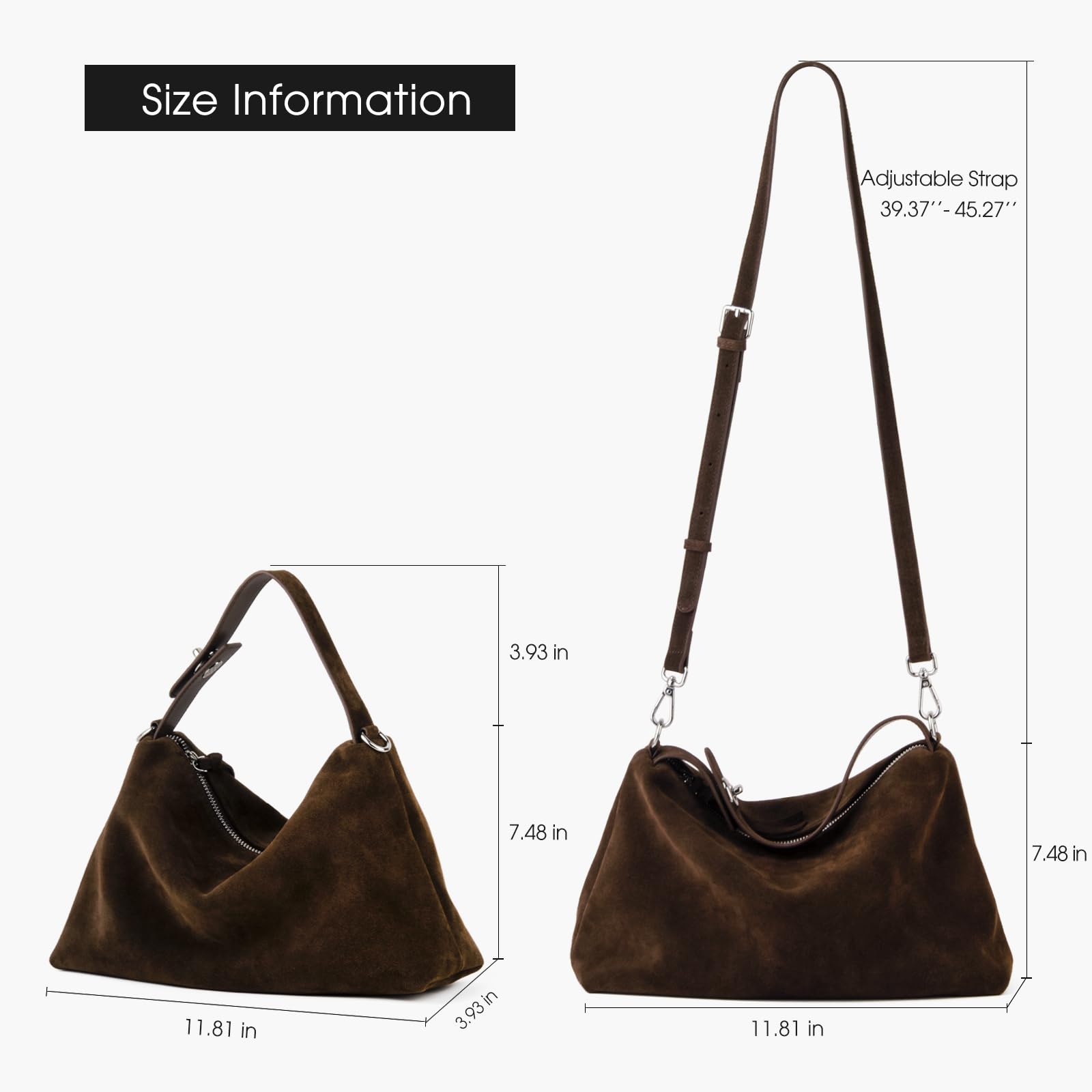 DONNAIN Borsa a tracolla in pelle scamosciata di alta qualità da donna, borsa a tracolla morbida in pelle scamosciata con regolabile e borsa tote