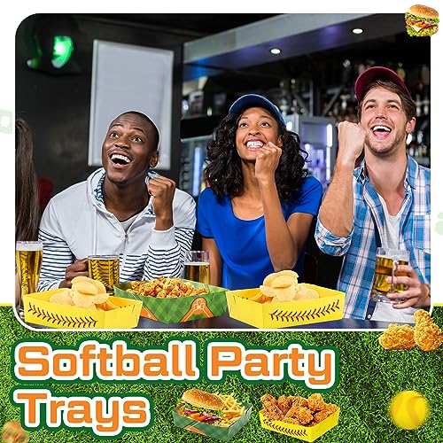 Image of Teling 36 Pcs Large Baseball Plates Party Trays 5 Lb Food Boat,Yellow | Paper Plates with Baseball Designs, Holds Nachos Burgers Fries, For Softball Birthday Party Supplies, Serving Snack Boats
