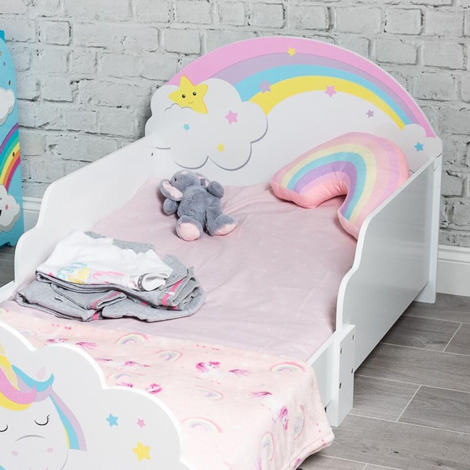 URBNLIVING Cuna de madera para niños con protección de seguridad (unicornio)