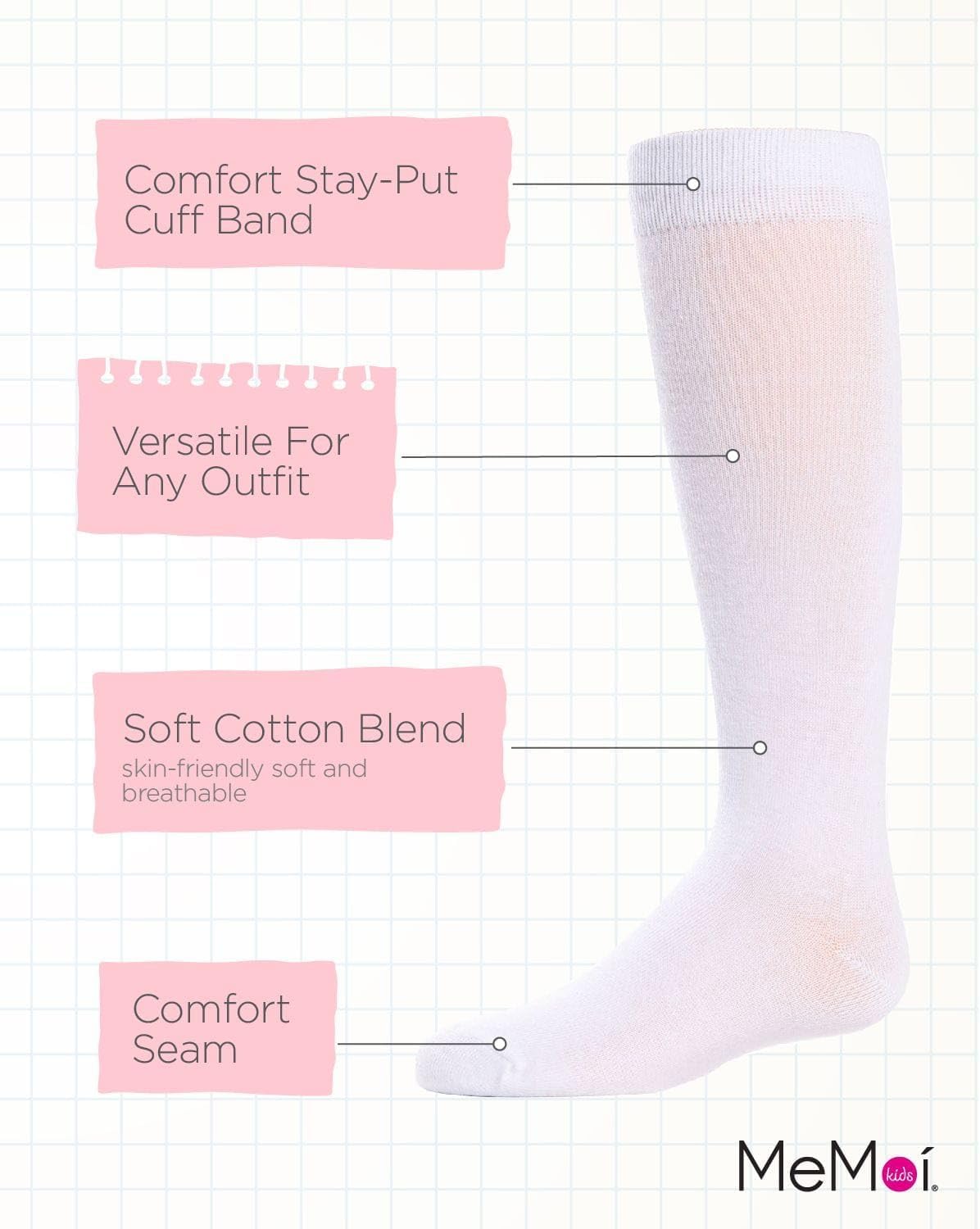 MeMoi Cotton Blend Knee High Girls Uniform Socks