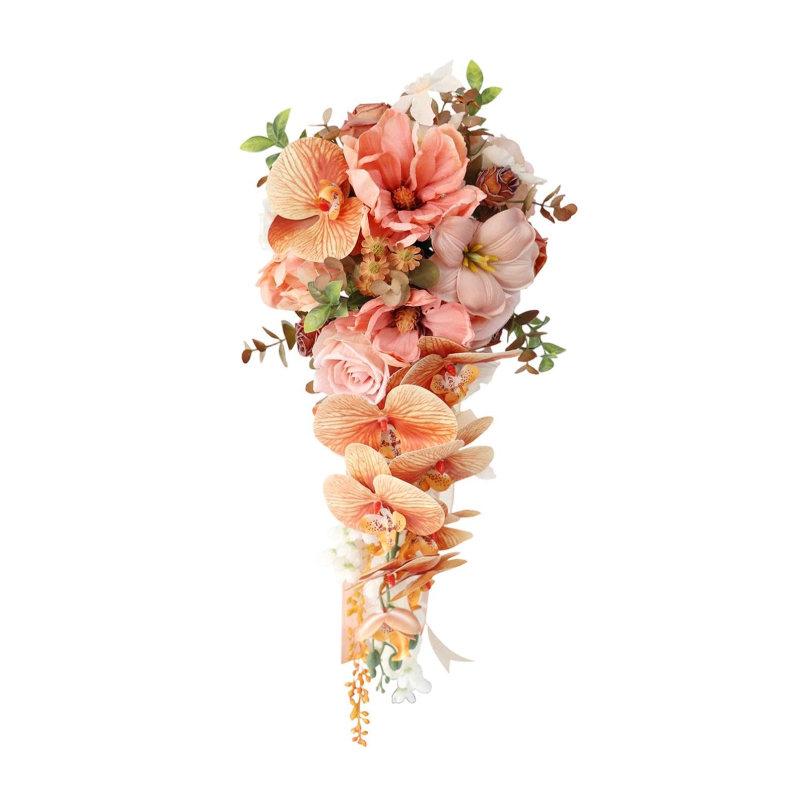 HouseVibe Silk Waterfall Wedding Bouquet, 60cm (23.6 inch) Cascade Bridal Bouquet Artificial Flowers for Bride, Women's Wedding Decoration