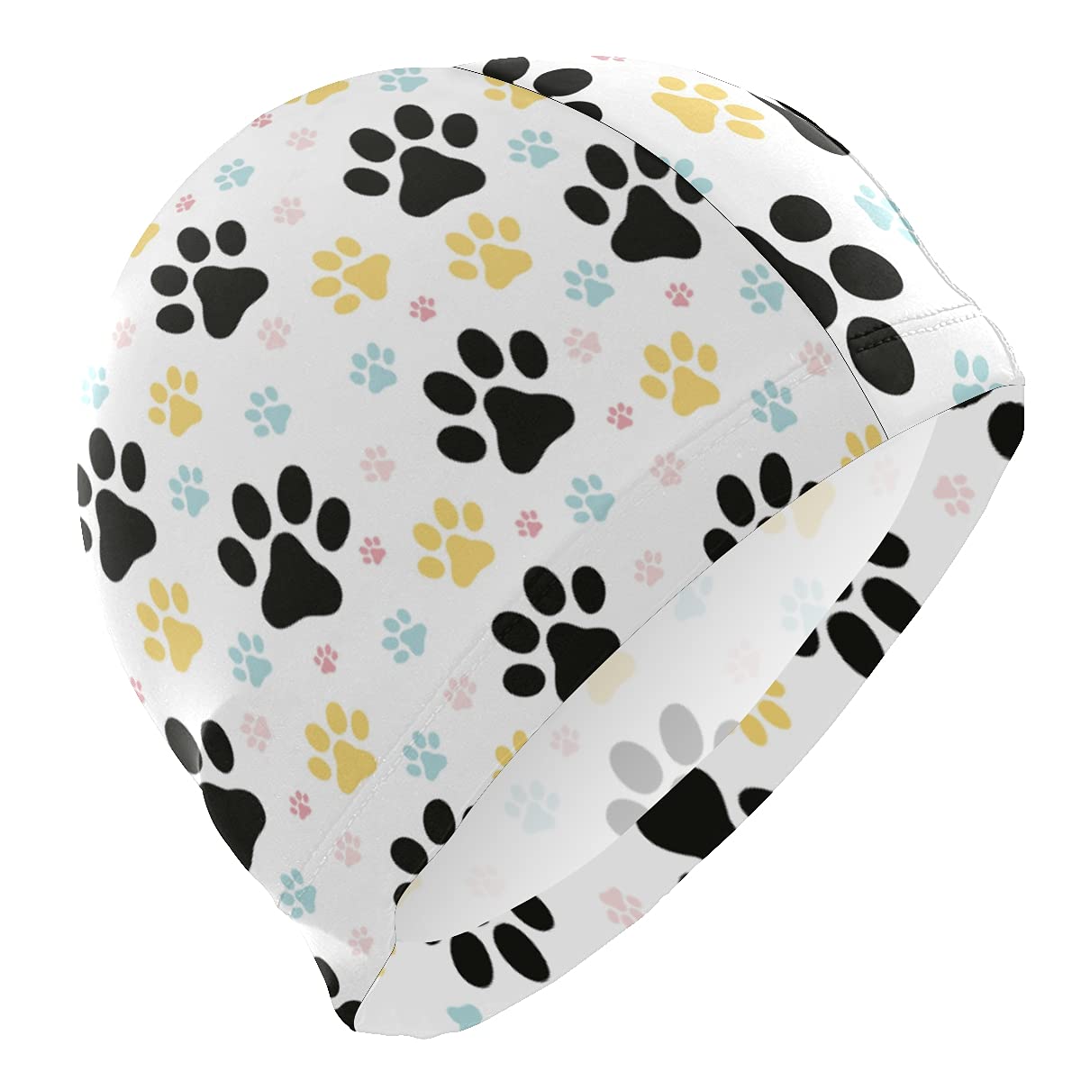 Hupery Dog Paw Print Swim Cap Easy Put On/Off Swimming Caps Long Hair Short Hair Swim Caps for Adult Youth Women Men