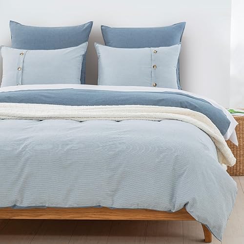 DAUAOTO Juego de funda de edredón de tamaño matrimonial de 82 x 86 pulgadas, cierre de cremallera, ropa de cama de algodón lavado con reverso a