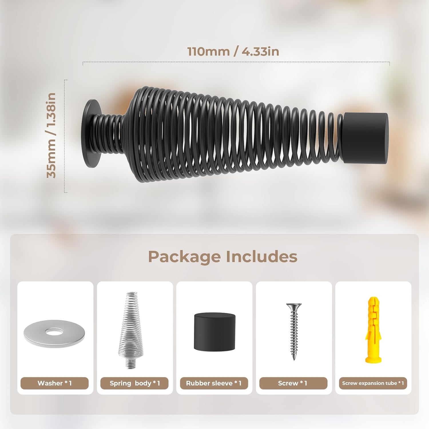 Mousike 4.5" Matte Black Door Stoppers (4 Pack) - Heavy Duty Industrial Spring Stops for Solid Core, Garage, Warehouse, Office & Commercial Doors - Silent, Strong, Shock Absorbing Topes para Puertas