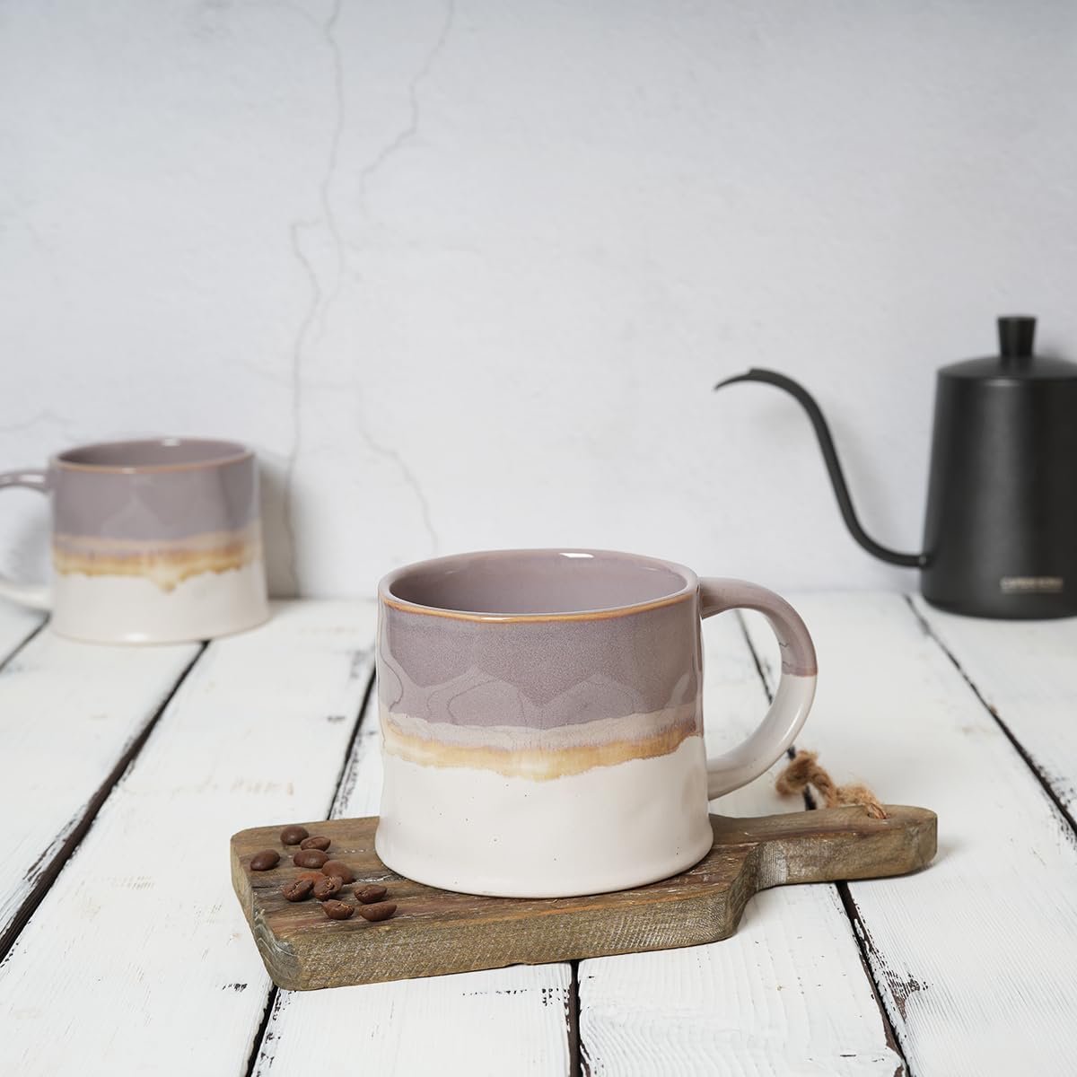 Bosmarlin Large Stoneware Coffee Mug Set of 2, Big Tea Cup for Office and Home, 15Oz, Dishwasher and Microwave Safe (Purple, 2) - Image 4