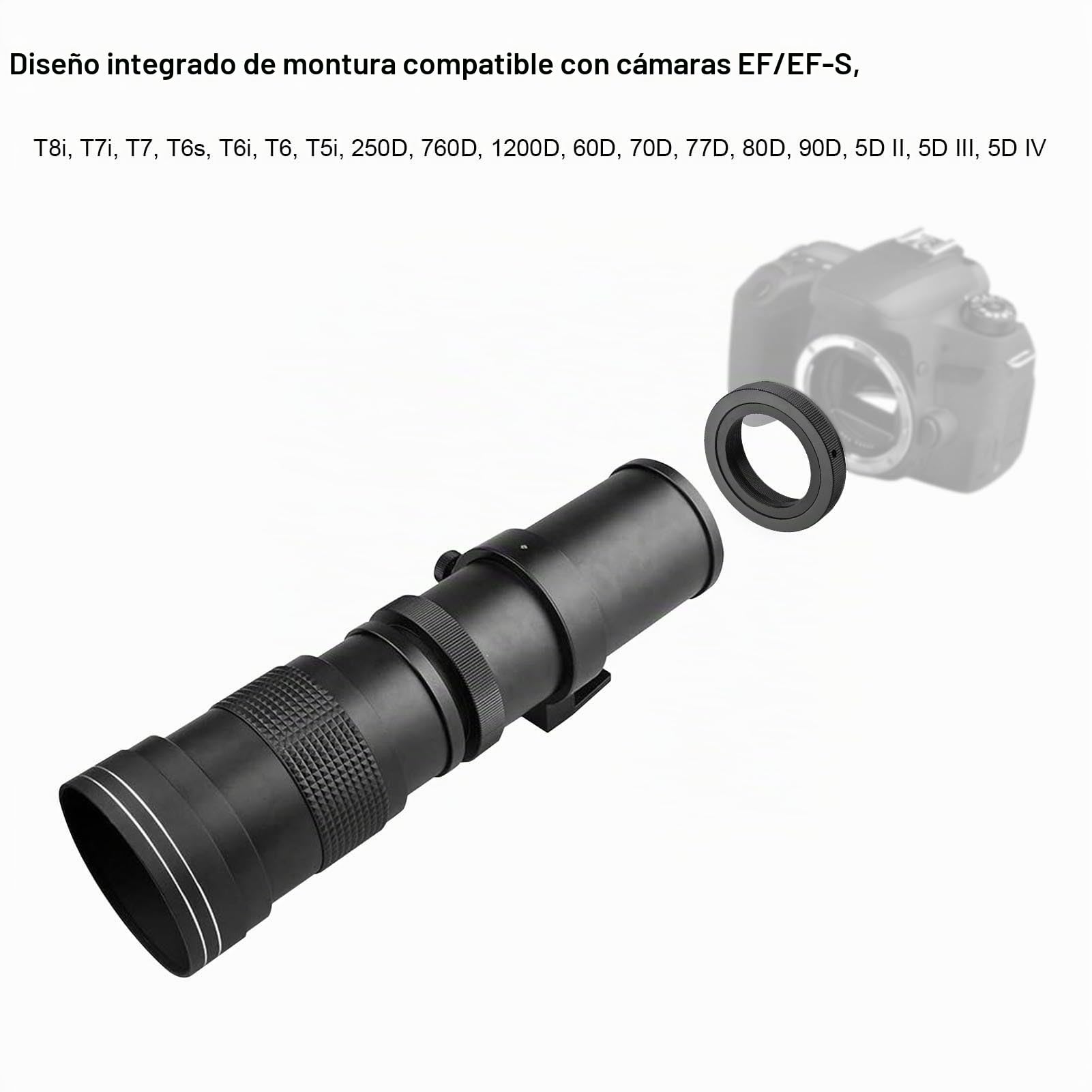 Andoer Objetivo de zoom para cámara MF F/8.3-16, 420-800 mm, montaje en T, universal, rosca 1/4, repuesto de superteleobjetivo completo compatible con cámaras EF/EF-S