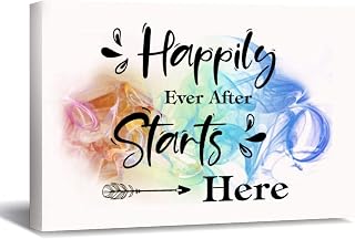 Painting Framed Artwork, Happily Ever After Starts Here Canvas Wall Art Printed Ready to Hang Wall Decor for Living Room 16x24