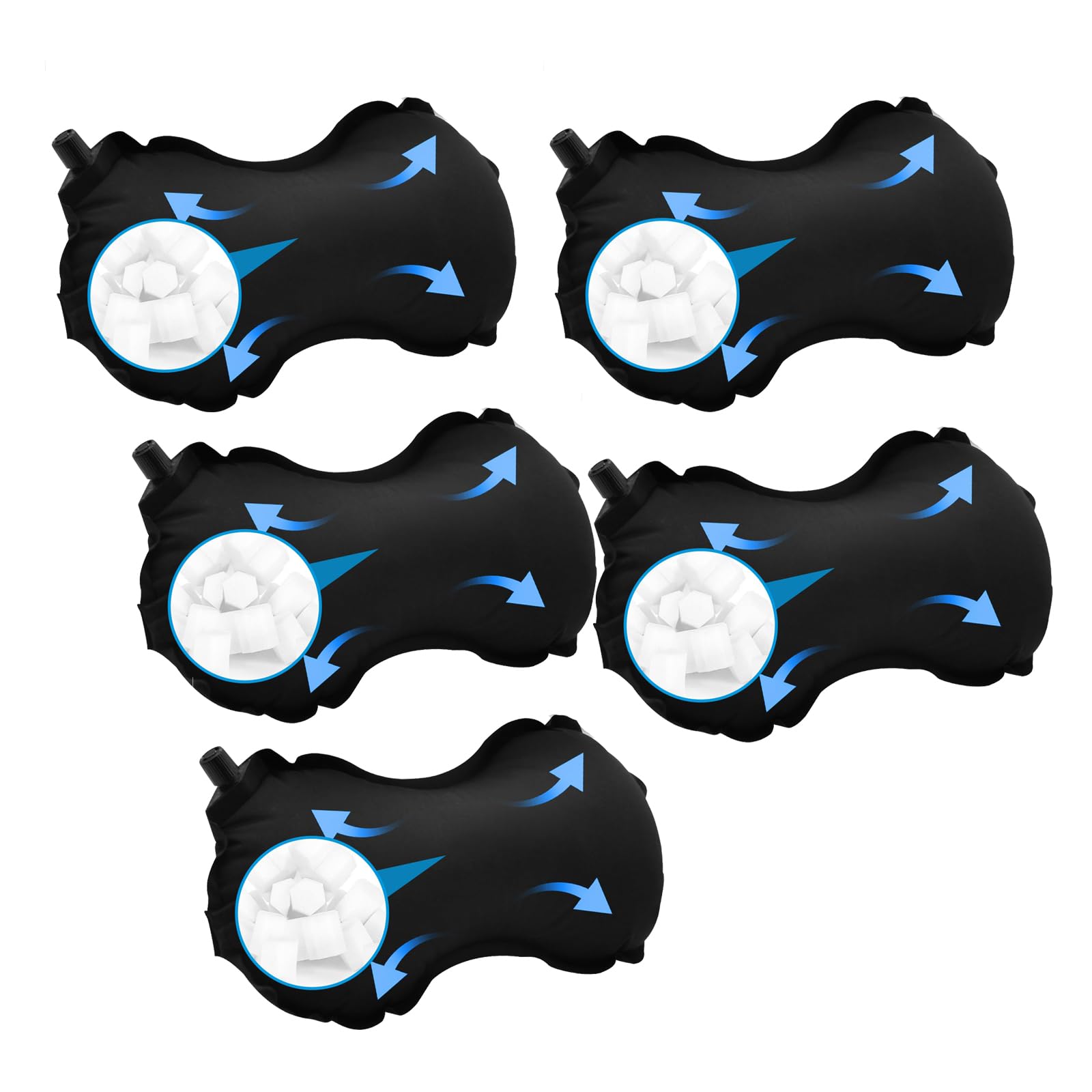 SEYAMIO Inflatable Lumbar Pillow for Airplane Travel, Office Chair & Car - Self-Inflating Back Support Cushion for Long Flights, Commuting & Work - Portable Neck & Spine Pain Relief,Blakc,5Pack