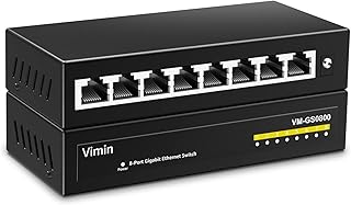 8-Port Gigabit Ethernet Switch, VIMIN 8-Port Network Internet Switch Splitter Hub with One-Key VLAN, Metal Housing, Desktop or Wall Mount, Plug and Play, Compact Size, Mini Body