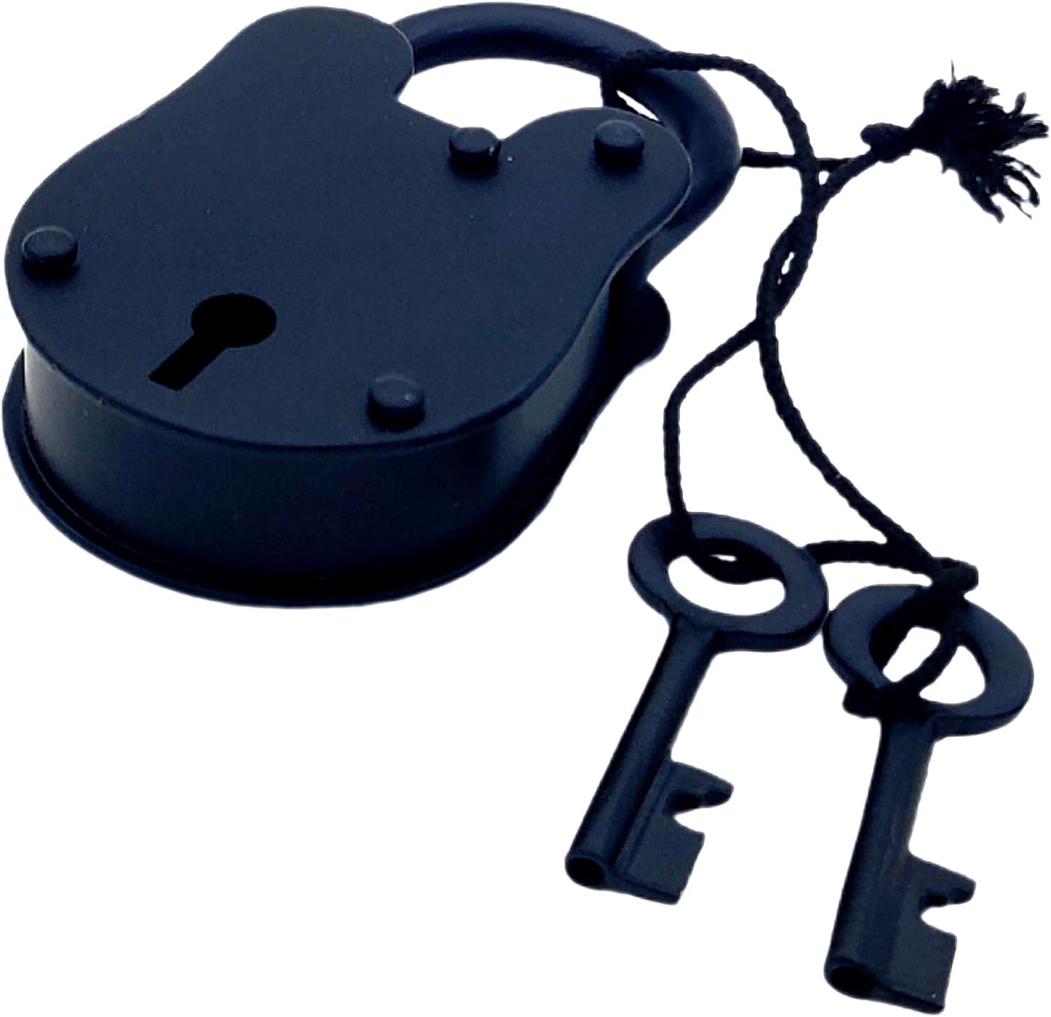 Antique Jailer Padlock with Keys, Medieval Cast Iron Padlock, Vintage Decorative Lock with Natural Black Finish, Includes Two Keys 3 inch