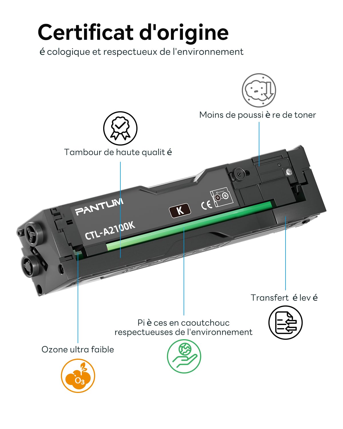 PANTUM CTL-A2100K Cartouche de Toner Originale, Compatible avec l'imprimante Laser Couleur CP2100DW CM2100DW CM2100ADW, capacité 1500 Pages