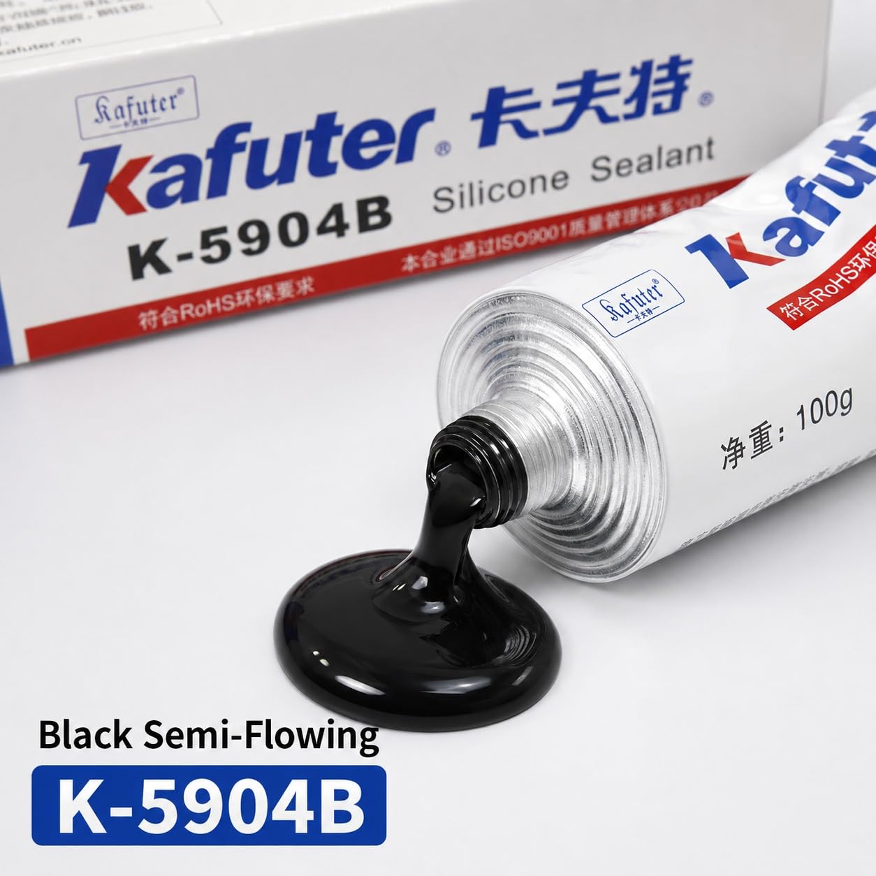 VIDOO Kafuter K-5904B Cemento Encapsulado Negro No Corrosivo Pegamento Silicona Sellado Alta Resistencia Calor para Plásticos Ingeniería ABS PC PA - 300ml