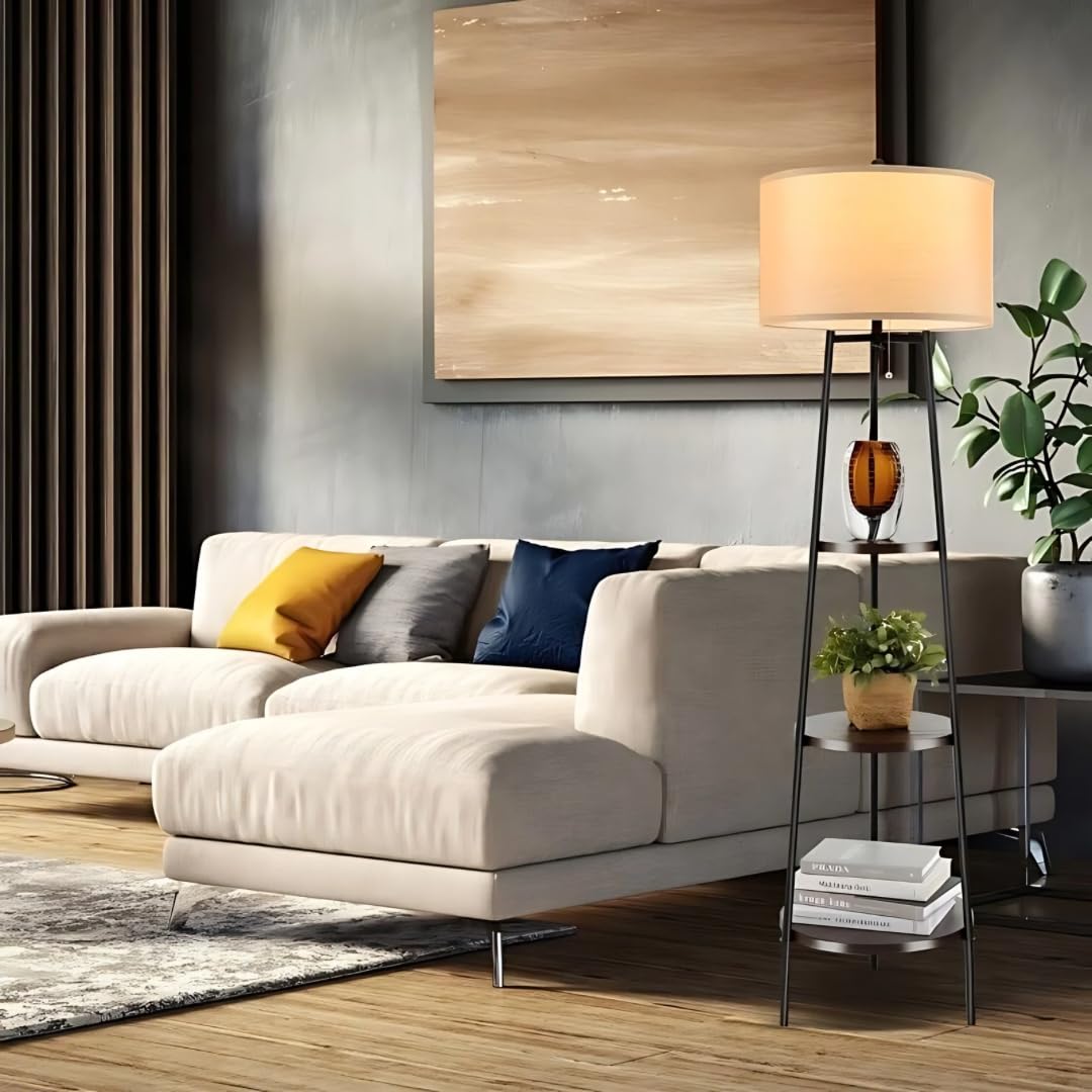 MATTERHORN Floor Lamps for Living Room Bright Lighting with Fabric lampshade, with Free LED Bulbs Ideal lamp for Bedroom, Hallway, Living Room, Office - Natural AMD Black (B0DF91MJPR) Amazon Price History, Amazon Price Tracker