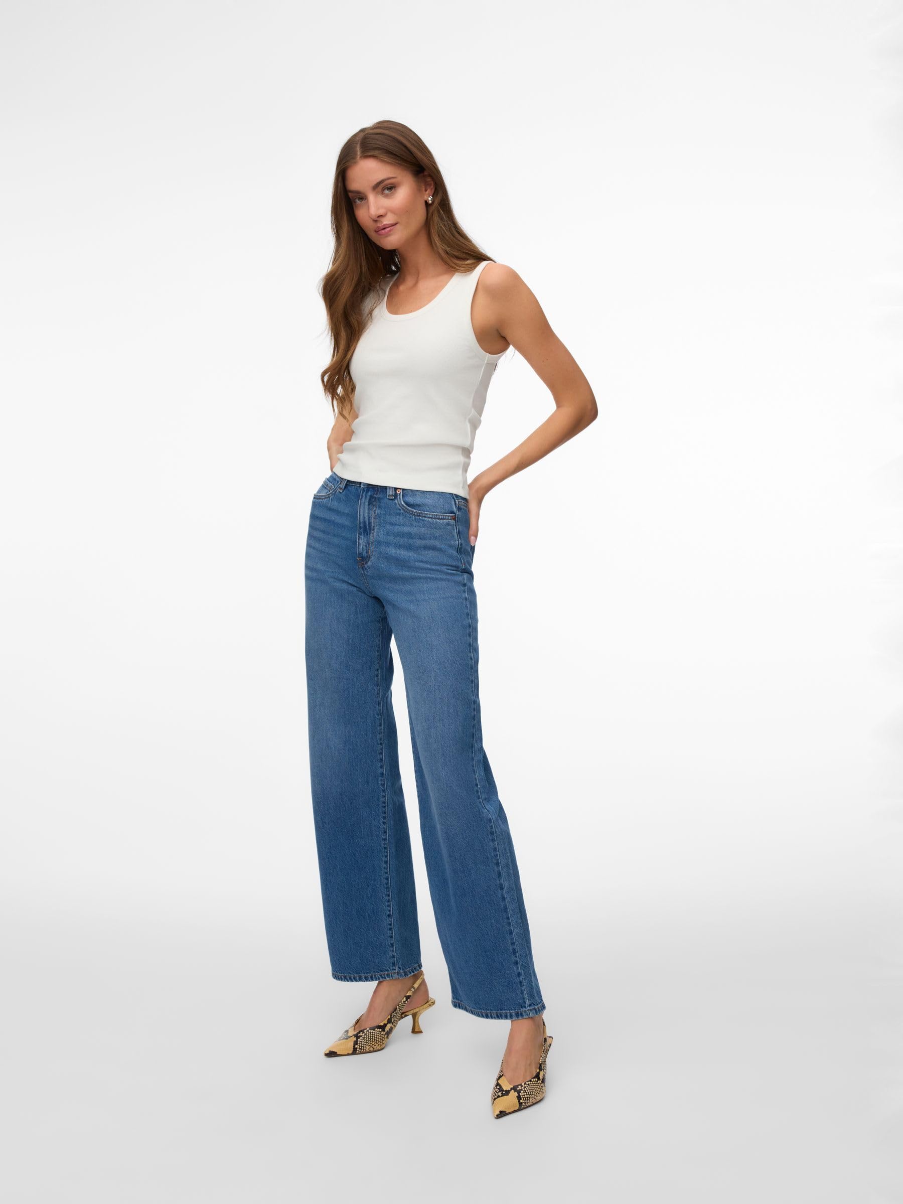 VERO MODA VMVEGA Damen Jeans Hohe Taille Weiter Beinschnitt