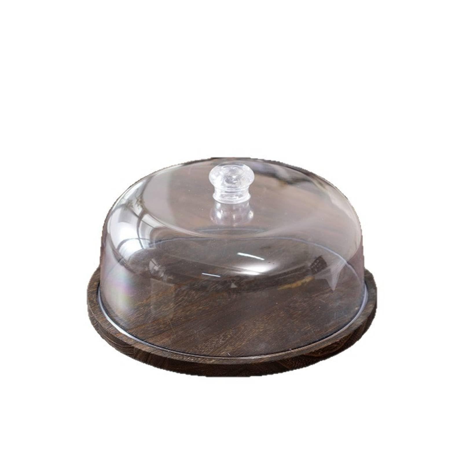 rockible Soporte para Pasteles Transparente con Cúpula Clara y Base de Madera Plato Bandeja Giratoria para Servir Quesos y Aperitivos Campana Antipolvo, Estilo 1