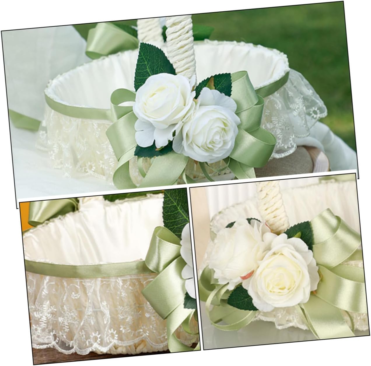 Wedding Flower Basket for Flower with Handle Bowknot Decoration Handheld Basket for Wedding Party Ceremony Supplies