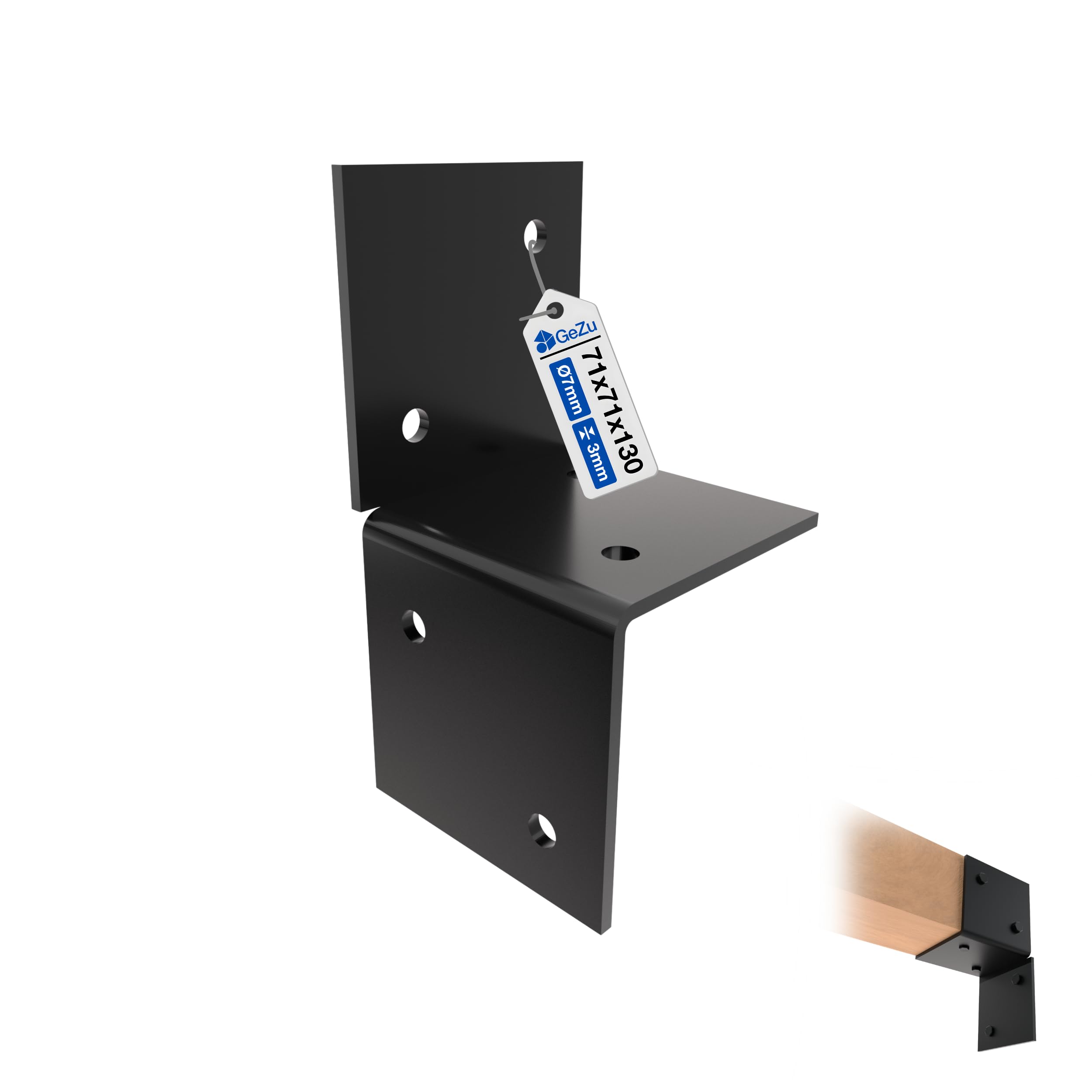 GeZu Impex Pergola Wall Bracket 71x71mm Black Powder Coating Pergola Wall Mount Bracket Wooden Beam Post Connector Wall Flat Bracket
