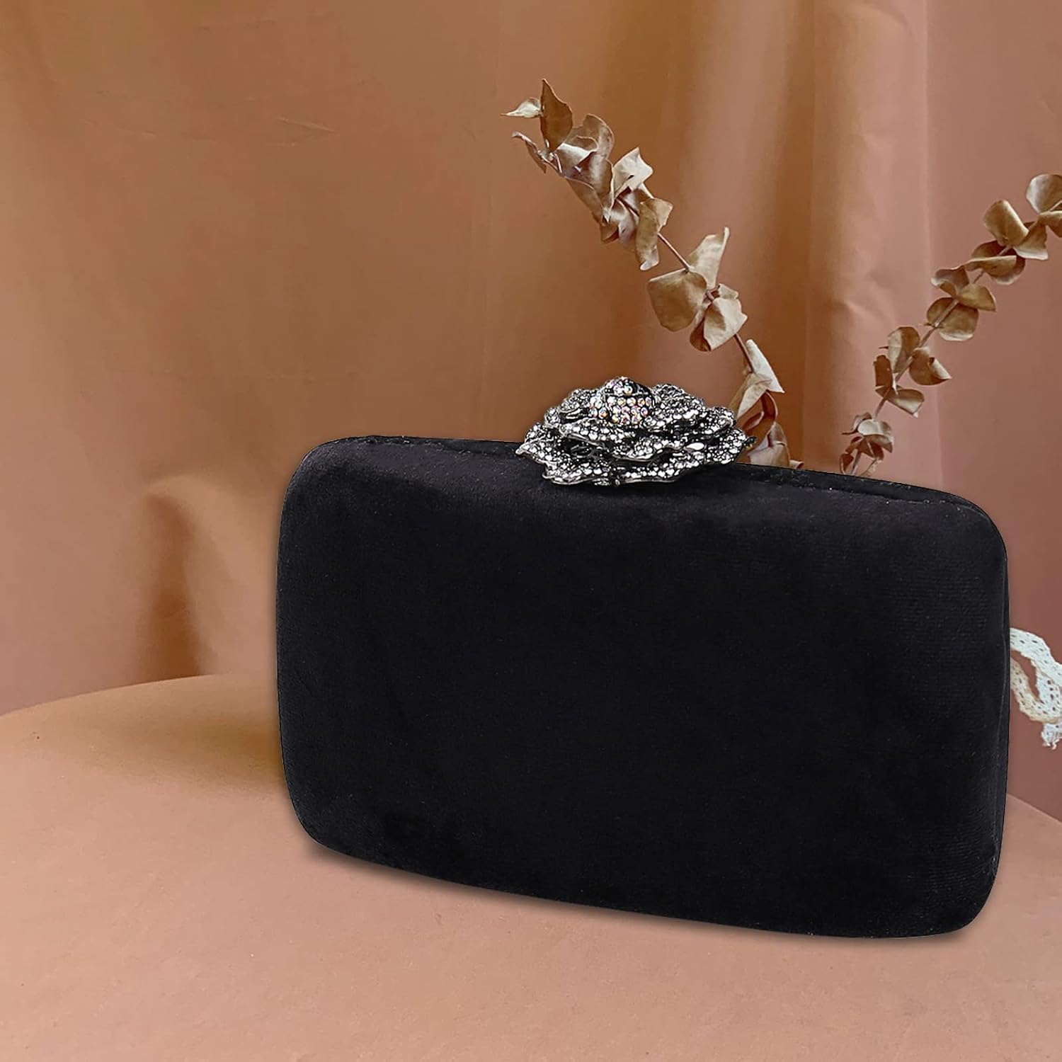 Velvet Clutch Bag for Women Diamond Flower Lock Evening Bag Sparkly Rhinestone Handbag Bridal Wedding Purse - Image 3