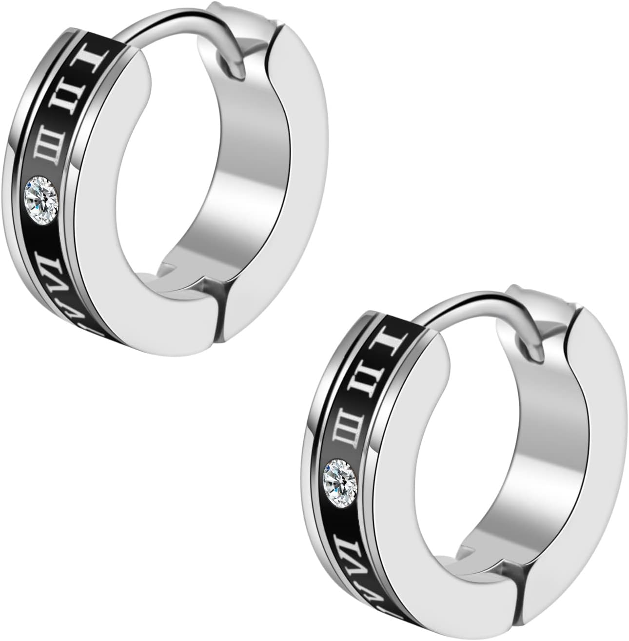 Earrings for Men Ring Simple 3 Colors Single Diamond Roman Numeral Earrings Stainless Steel Hypoallergenic Birthday Party Gift Fashion Accessory Titanium Stainless Steel Cubic Zirconia