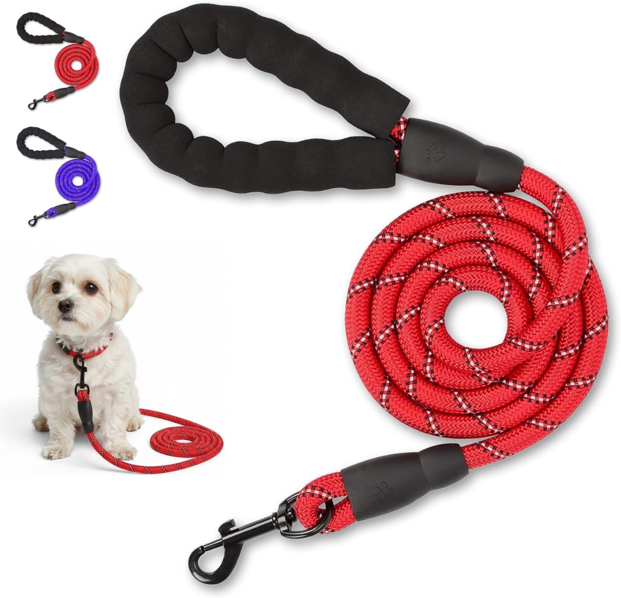 EVOOK Dog Lead -Reflective Dog Leash with Soft Padded Handle, Durable & Lightweight, 1.0cm Width, Multi-Coloured for Dogs (Red, 1.5m)
