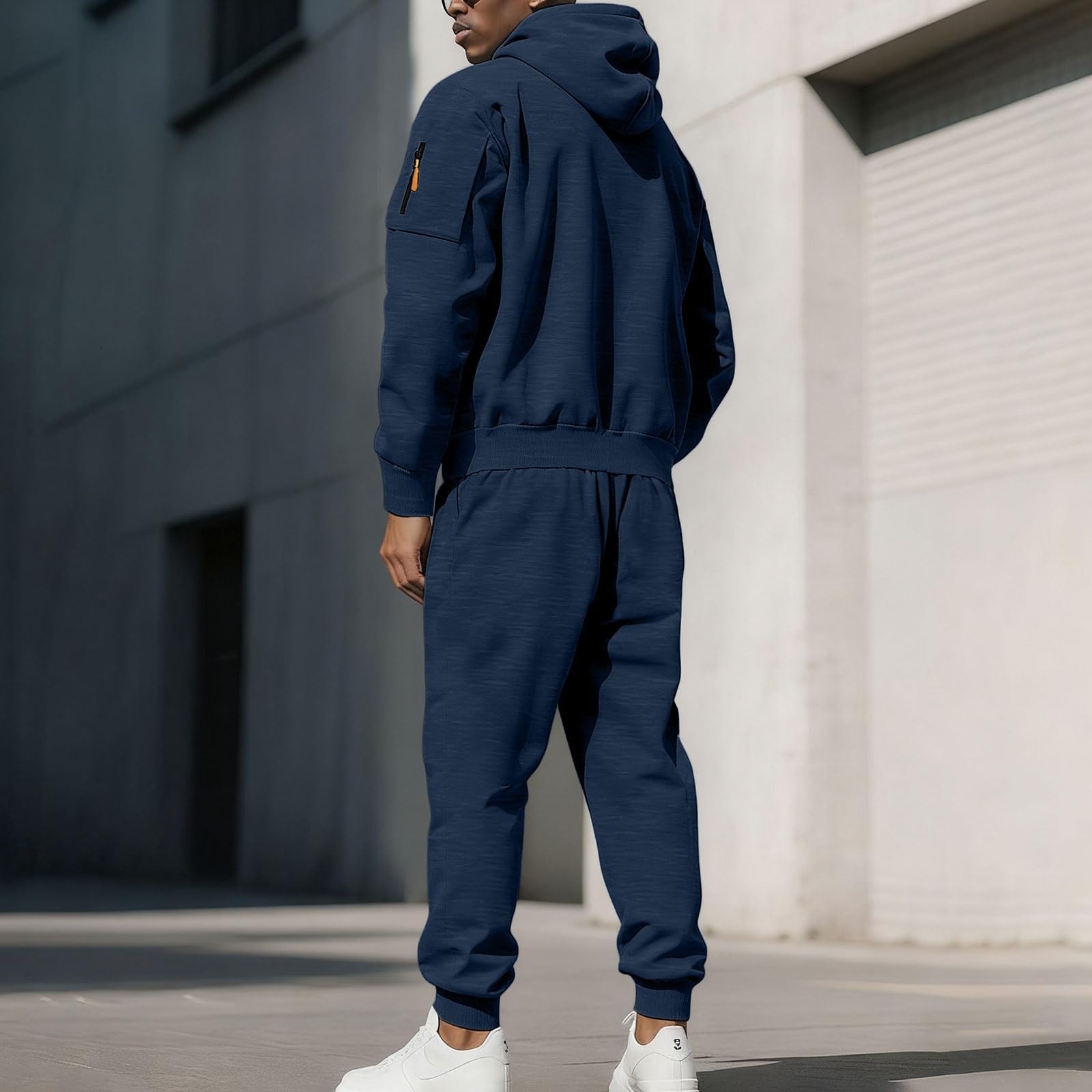 Conjunto de entrenamiento de invierno para hombre, sudadera con capucha térmica y cremallera con múltiples bolsillos, conjunto personalizable personalizable para hombre, sudadera con capucha térmica