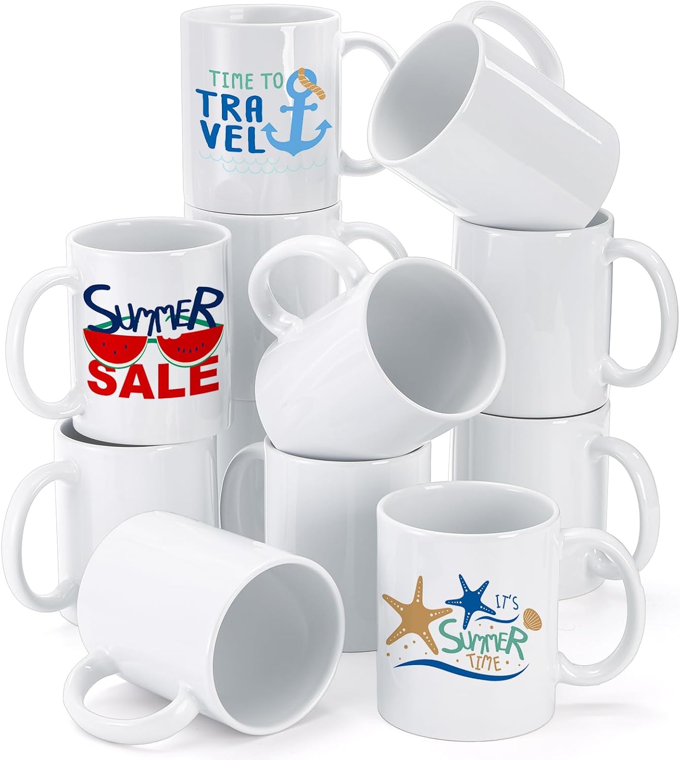 Eorbow 12 Pack Sublimation Mugs Blank, 11oz White Ceramic Coffee Cups with Handles, Mugs Bulk Set with Box, DIY Coated Drinking Cups for Coffee, Tea, Milk, Latte, Cappuccino