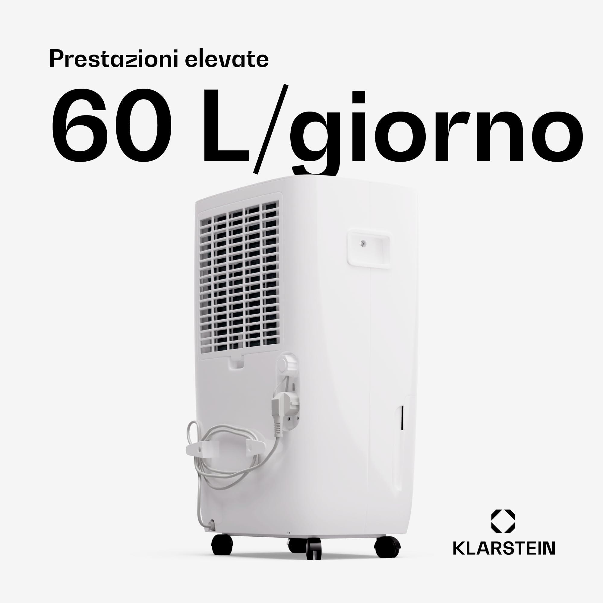 Klarstein DryFy Connect 60L Deumidificatore WiFi, 60L/24h, Serbatoio 8L, Timer 24h, Controllo App, Portatile per Casa 45-65m², Bagno, Camera da Letto, Deumidificazione Automatica, Bianco