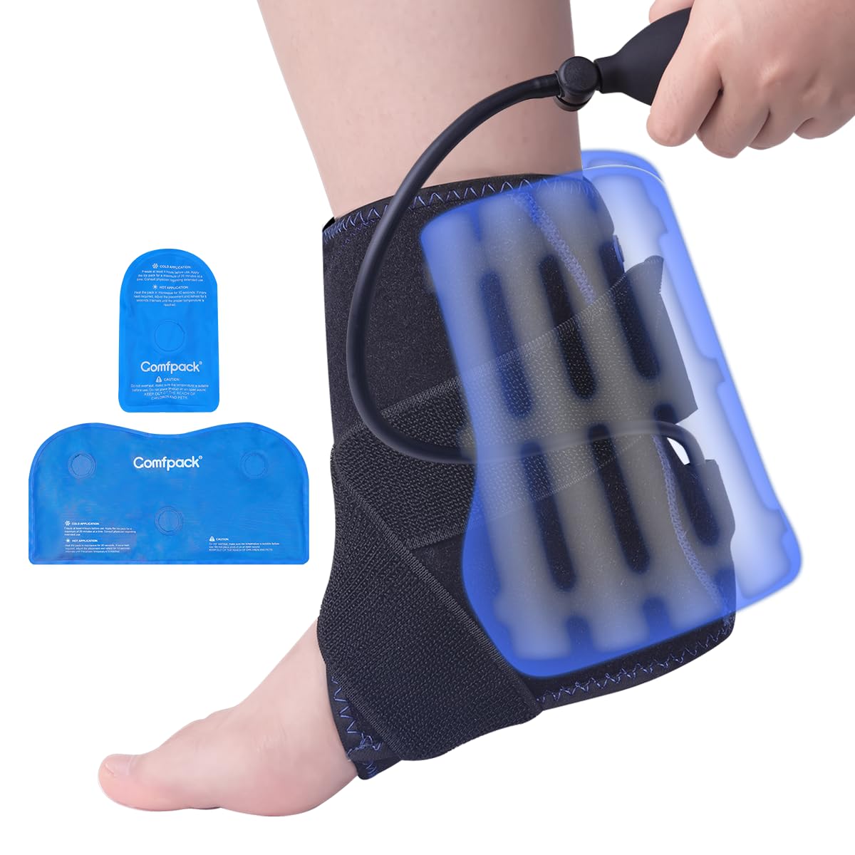 Compression Ankle Ice Pack Wrap for Sprain & Fracture, Ankle Support Brace with 2 Cold Packs, Reusable Gel Cold Hot Therapy for Injuries, Plantar Fasciitis, Achilles Tendonitis, Surgery